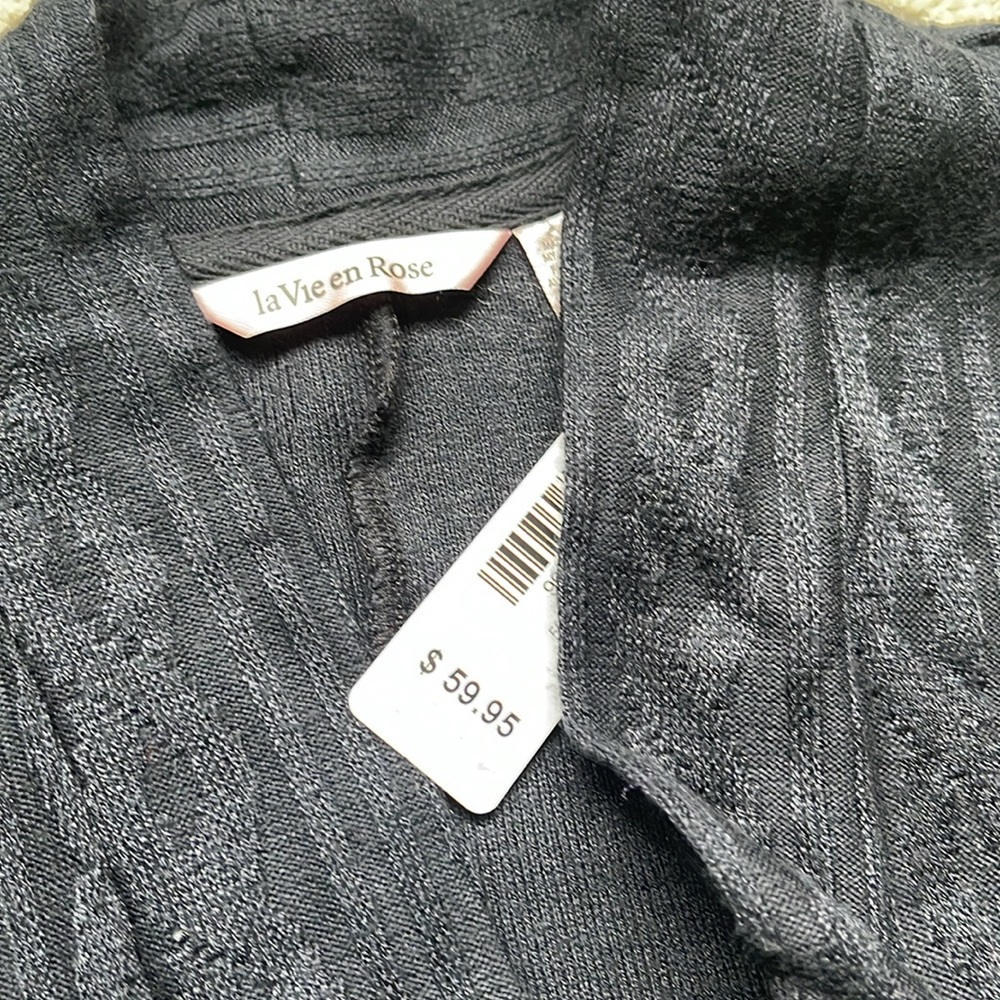 La Vie En Rose Black Ribbed Knit Long Cardigan - Picture 8 of 11